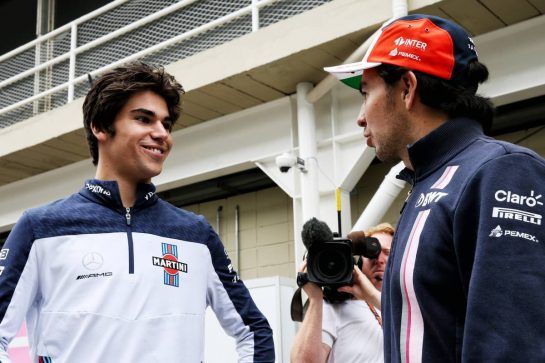 (L to R): Lance Stroll (CDN) Williams with Sergio Perez (MEX) Racing Point Force India F1 Team.
08.11.2018. Formula 1 World Championship, Rd 20, Brazilian Grand Prix, Sao Paulo, Brazil, Preparation Day.
- www.xpbimages.com, EMail: requests@xpbimages.com - copy of publication required for printed pictures. Every used picture is fee-liable. © Copyright: Batchelor / XPB Images