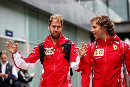 (L to R): Sebastian Vettel (GER) Ferrari with Antti Kontsas (FIN) Personal Trainer.
09.11.2018. Formula 1 World Championship, Rd 20, Brazilian Grand Prix, Sao Paulo, Brazil, Practice Day.
- www.xpbimages.com, EMail: requests@xpbimages.com - copy of publication required for printed pictures. Every used picture is fee-liable. © Copyright: Batchelor / XPB Images