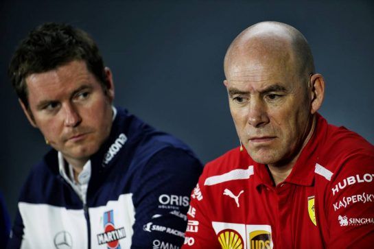 (L to R): Rob Smedley (GBR) Williams Head of Vehicle Performance and Jock Clear (GBR) Ferrari Engineering Director in the FIA Press Conference.
09.11.2018. Formula 1 World Championship, Rd 20, Brazilian Grand Prix, Sao Paulo, Brazil, Practice Day.
- www.xpbimages.com, EMail: requests@xpbimages.com - copy of publication required for printed pictures. Every used picture is fee-liable. © Copyright: Batchelor / XPB Images