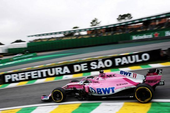 Sergio Perez (MEX) Racing Point Force India F1 VJM11.
09.11.2018. Formula 1 World Championship, Rd 20, Brazilian Grand Prix, Sao Paulo, Brazil, Practice Day.
- www.xpbimages.com, EMail: requests@xpbimages.com - copy of publication required for printed pictures. Every used picture is fee-liable. © Copyright: Batchelor / XPB Images