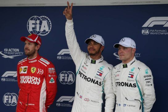 Pole for Lewis Hamilton (GBR) Mercedes, 2nd for Sebastian Vettel (GER) Scuderia Ferrari  and 3rd Valtteri Bottas (FIN) Mercedes AMG F1.
10.11.2018. Formula 1 World Championship, Rd 20, Brazilian Grand Prix, Sao Paulo, Brazil, Qualifying Day.
- www.xpbimages.com, EMail: requests@xpbimages.com - copy of publication required for printed pictures. Every used picture is fee-liable. © Copyright: Batchelor / XPB Images