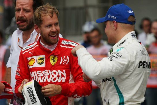 2nd for Sebastian Vettel (GER) Scuderia Ferrari  and 3rd Valtteri Bottas (FIN) Mercedes AMG F1.
10.11.2018. Formula 1 World Championship, Rd 20, Brazilian Grand Prix, Sao Paulo, Brazil, Qualifying Day.
- www.xpbimages.com, EMail: requests@xpbimages.com - copy of publication required for printed pictures. Every used picture is fee-liable. © Copyright: Batchelor / XPB Images