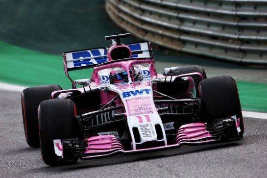 Sergio Perez (MEX) Racing Point Force India F1 VJM11.
10.11.2018. Formula 1 World Championship, Rd 20, Brazilian Grand Prix, Sao Paulo, Brazil, Qualifying Day.
- www.xpbimages.com, EMail: requests@xpbimages.com - copy of publication required for printed pictures. Every used picture is fee-liable. © Copyright: Moy / XPB Images