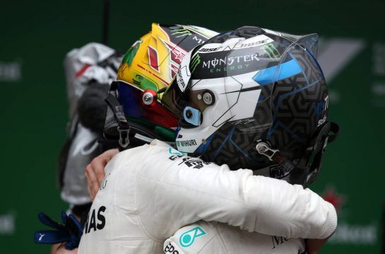 Lewis Hamilton (GBR) Mercedes AMG F1  and Valtteri Bottas (FIN) Mercedes AMG F1 
11.11.2018. Formula 1 World Championship, Rd 20, Brazilian Grand Prix, Sao Paulo, Brazil, Race Day.
- www.xpbimages.com, EMail: requests@xpbimages.com - copy of publication required for printed pictures. Every used picture is fee-liable. © Copyright: Charniaux / XPB Images