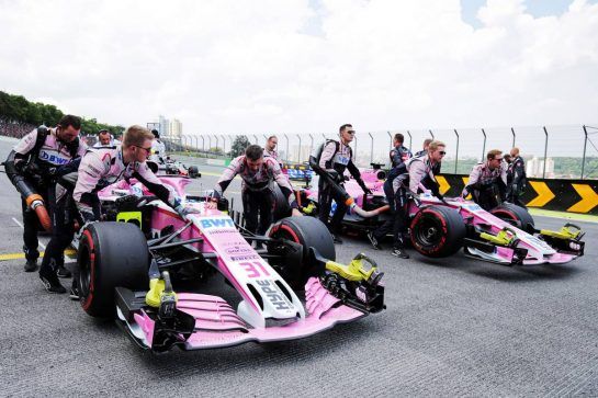 Esteban Ocon (FRA) Racing Point Force India F1 VJM11 and Sergio Perez (MEX) Racing Point Force India F1 VJM11 on the grid.
11.11.2018. Formula 1 World Championship, Rd 20, Brazilian Grand Prix, Sao Paulo, Brazil, Race Day.
- www.xpbimages.com, EMail: requests@xpbimages.com - copy of publication required for printed pictures. Every used picture is fee-liable. © Copyright: Moy / XPB Images