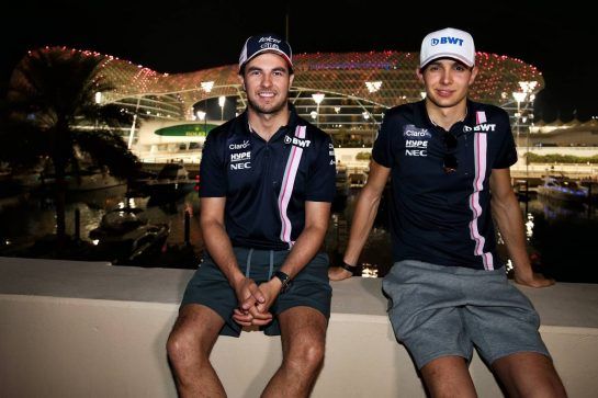 (L to R): Sergio Perez (MEX) Racing Point Force India F1 Team and Esteban Ocon (FRA) Racing Point Force India F1 Team - Hype Energy Drink Party.
22.11.2018. Formula 1 World Championship, Rd 21, Abu Dhabi Grand Prix, Yas Marina Circuit, Abu Dhabi, Preparation Day.
- www.xpbimages.com, EMail: requests@xpbimages.com - copy of publication required for printed pictures. Every used picture is fee-liable. © Copyright: Moy / XPB Images