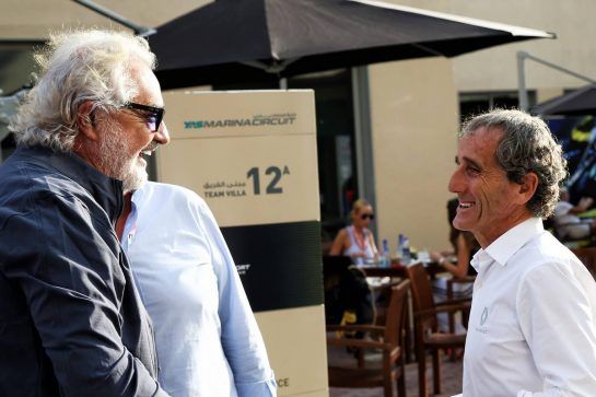 (L to R): Flavio Briatore (ITA) with Alain Prost (FRA) Renault Sport F1 Team Special Advisor.
24.11.2018. Formula 1 World Championship, Rd 21, Abu Dhabi Grand Prix, Yas Marina Circuit, Abu Dhabi, Qualifying Day.
- www.xpbimages.com, EMail: requests@xpbimages.com - copy of publication required for printed pictures. Every used picture is fee-liable. © Copyright: Batchelor / XPB Images