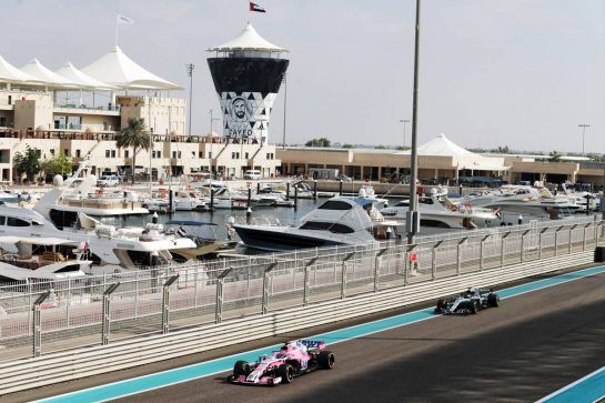 Sergio Perez (MEX) Racing Point Force India F1 VJM11.
27.11.2018. Formula 1 Testing, Yas Marina Circuit, Abu Dhabi, Wednesday.
- www.xpbimages.com, EMail: requests@xpbimages.com - copy of publication required for printed pictures. Every used picture is fee-liable. © Copyright: Moy / XPB Images