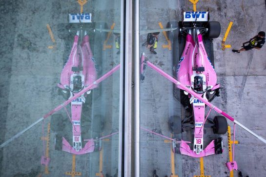 Lance Stroll (CDN) Racing Point Force India F1 VJM11 in the pits.
28.11.2018. Formula 1 Testing, Yas Marina Circuit, Abu Dhabi, Wednesday.
- www.xpbimages.com, EMail: requests@xpbimages.com - copy of publication required for printed pictures. Every used picture is fee-liable. © Copyright: Bearne / XPB Images