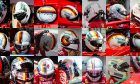 Sebastian Vettel's array of crash helmets used during the 2018 Formula 1 world championship