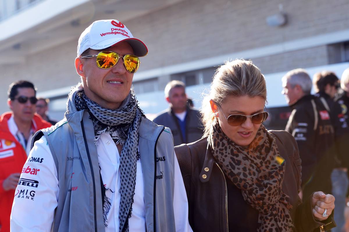 Michael Schumacher (GER) Mercedes AMG F1 with wife Corinna.