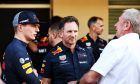 Max Verstappen (NLD) Red Bull Racing with Christian Horner (GBR) Red Bull Racing Team Principal and Dr Helmut Marko (AUT) Red Bull Motorsport Consultant.