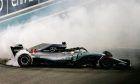 Race winner Lewis Hamilton (GBR) Mercedes AMG F1 W09 performs doughnuts at the end of the race. 25.11.2018