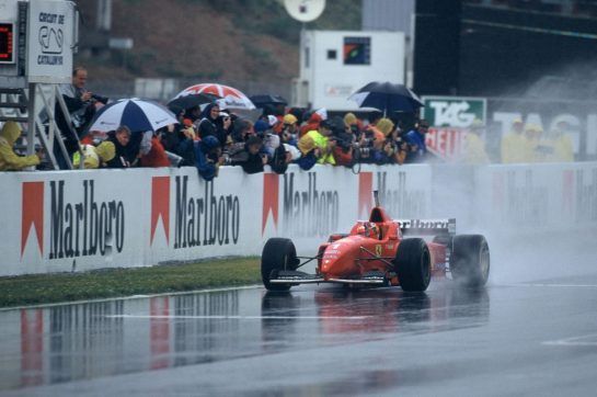 Schumacher left Benetton after 1995 and headed to the House of Maranello, winning his first race with Ferrari in torrential rain at Barcelona in June 1996.