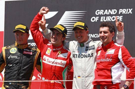 Schumacher's only podium in his second life in F1 came at Valencia in 2012 where he finished third behind Fernando Alonso and Kimi Raikkonen.