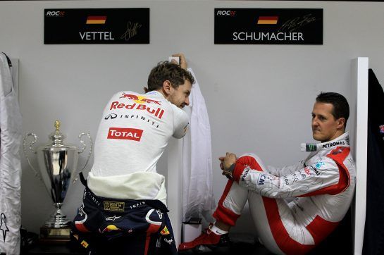 Today, Michael Schumacher's natural heir is his son Mick of course, but the F1 legend saw Sebastian Vettel as his de facto successor once he left F1 at the end of 2012. That year, at the Race of Champions event held in Bangkok, the two men formed Team Germany's invincible pair.