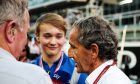Martin Brundle (GBR) Sky Sports Commentator with Billy Monger (GBR) Racing Driver and Alain Prost (FRA) Renault Sport F1 Team Special Advisor on the grid.