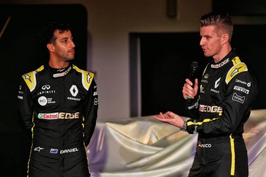(L to R): Daniel Ricciardo (AUS) Renault Sport F1 Team with team mate Nico Hulkenberg (GER) Renault Sport F1 Team.
12.02.2019. Renault Sport F1 Team RS19 Launch, Enstone England. Tuesday.
- www.xpbimages.com, EMail: requests@xpbimages.com - copy of publication required for printed pictures. Every used picture is fee-liable. © Copyright: Batchelor / XPB Images