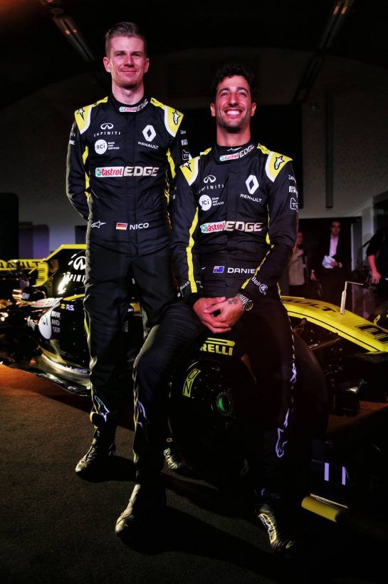 (L to R): Nico Hulkenberg (GER) Renault Sport F1 Team with Daniel Ricciardo (AUS) Renault Sport F1 Team.
12.02.2019. Renault Sport F1 Team RS19 Launch, Enstone England. Tuesday.
- www.xpbimages.com, EMail: requests@xpbimages.com - copy of publication required for printed pictures. Every used picture is fee-liable. © Copyright: Batchelor / XPB Images