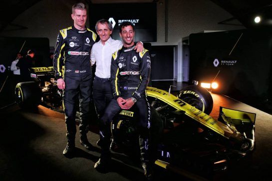 (L to R): Nico Hulkenberg (GER) Renault Sport F1 Team with Alain Prost (FRA) Renault Sport F1 Team Special Advisor and Daniel Ricciardo (AUS) Renault Sport F1 Team.
12.02.2019. Renault Sport F1 Team RS19 Launch, Enstone England. Tuesday.
- www.xpbimages.com, EMail: requests@xpbimages.com - copy of publication required for printed pictures. Every used picture is fee-liable. © Copyright: Batchelor / XPB Images