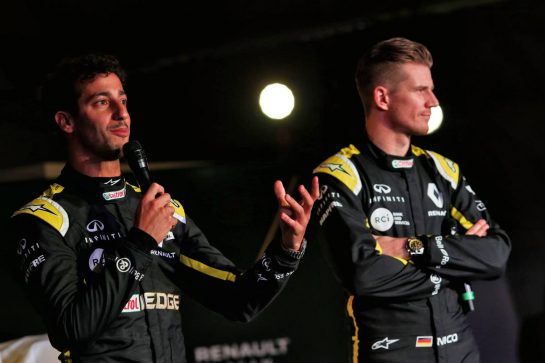 (L to R): Daniel Ricciardo (AUS) Renault Sport F1 Team with team mate Nico Hulkenberg (GER) Renault Sport F1 Team.
12.02.2019. Renault Sport F1 Team RS19 Launch, Enstone England. Tuesday.
- www.xpbimages.com, EMail: requests@xpbimages.com - copy of publication required for printed pictures. Every used picture is fee-liable. © Copyright: Moy / XPB Images