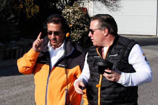 (L to R): Sheikh Mohammed bin Essa Al Khalifa (BRN) CEO of the Bahrain Economic Development Board and McLaren Shareholder with Zak Brown (USA) McLaren Executive Director.
18.02.2019. Formula One Testing, Day One, Barcelona, Spain. Monday.
- www.xpbimages.com, EMail: requests@xpbimages.com - copy of publication required for printed pictures. Every used picture is fee-liable. © Copyright: Batchelor / XPB Images