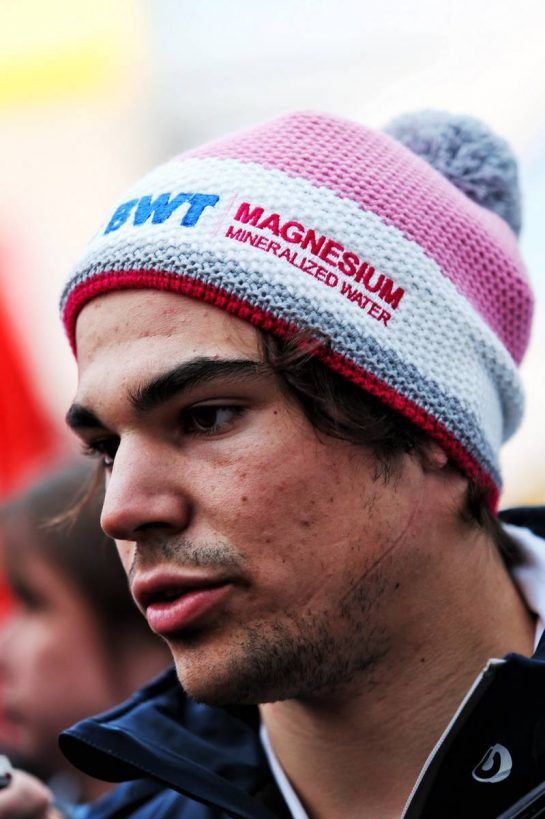 Lance Stroll (CDN) Racing Point F1 Team with the media.
19.02.2019. Formula One Testing, Day Two, Barcelona, Spain. Tuesday.
- www.xpbimages.com, EMail: requests@xpbimages.com - copy of publication required for printed pictures. Every used picture is fee-liable. © Copyright: Moy / XPB Images