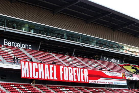 Michael Schumacher (GER) banner in the grandstand.
28.02.2019. Formula One Testing, Day Three, Barcelona, Spain. Thursday.
- www.xpbimages.com, EMail: requests@xpbimages.com - copy of publication required for printed pictures. Every used picture is fee-liable. © Copyright: Moy / XPB Images