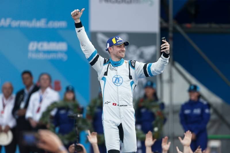 Edoardo Mortara celebrates after the 2019 Hong King ePrix.