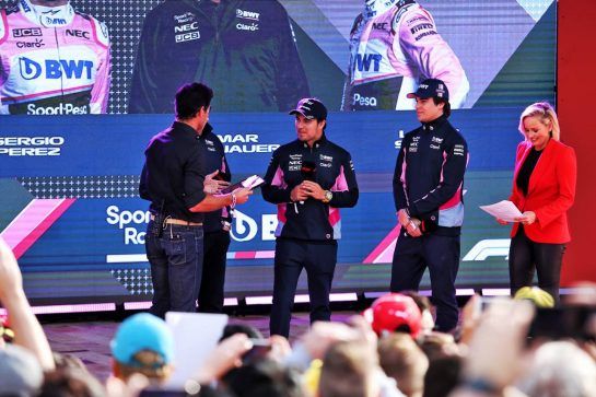 (L to R): Mark Webber (AUS) Channel 4 Presenter; Sergio Perez (MEX) Racing Point F1 Team; and Lance Stroll (CDN) Racing Point F1 Team, at the F1 Season Launch in Federation Square.
13.03.2019. Formula 1 World Championship, Rd 1, Australian Grand Prix, Albert Park, Melbourne, Australia, Preparation Day.
- www.xpbimages.com, EMail: requests@xpbimages.com - copy of publication required for printed pictures. Every used picture is fee-liable. © Copyright: Charniaux / XPB Images