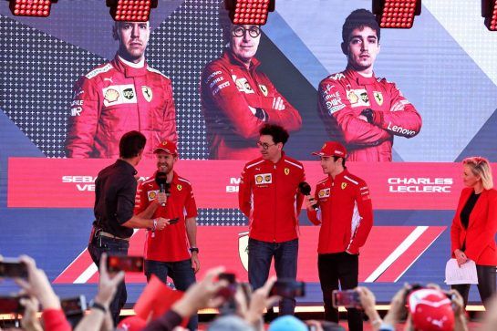 (L to R): Mark Webber (AUS) Channel 4 Presenter; Sebastian Vettel (GER) Ferrari; Mattia Binotto (ITA) Ferrari Team Principal; and Charles Leclerc (MON) Ferrari, at the F1 Season Launch in Federation Square.
13.03.2019. Formula 1 World Championship, Rd 1, Australian Grand Prix, Albert Park, Melbourne, Australia, Preparation Day.
- www.xpbimages.com, EMail: requests@xpbimages.com - copy of publication required for printed pictures. Every used picture is fee-liable. © Copyright: Charniaux / XPB Images