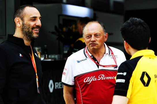 Cyril Abiteboul (FRA) Renault Sport F1 Managing Director (Left) and Frederic Vasseur (FRA) Alfa Romeo Racing Team Principal (Centre).
14.03.2019. Formula 1 World Championship, Rd 1, Australian Grand Prix, Albert Park, Melbourne, Australia, Preparation Day.
- www.xpbimages.com, EMail: requests@xpbimages.com - copy of publication required for printed pictures. Every used picture is fee-liable. © Copyright: Batchelor / XPB Images