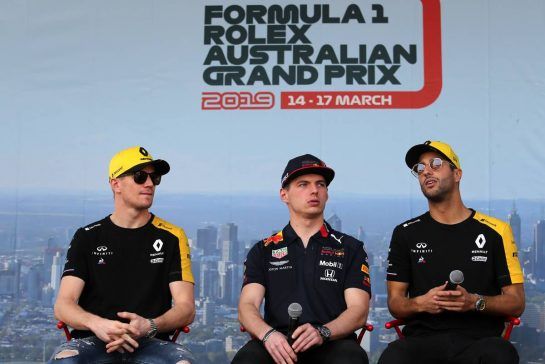 Nico Hulkenberg (GER), Renault Sport F1 Team, Max Verstappen (NLD), Red Bull Racing and Daniel Ricciardo (AUS), Renault F1 Team 
16.03.2019. Formula 1 World Championship, Rd 1, Australian Grand Prix, Albert Park, Melbourne, Australia, Qualifying Day.
- www.xpbimages.com, EMail: requests@xpbimages.com - copy of publication required for printed pictures. Every used picture is fee-liable. © Copyright: Charniaux / XPB Images