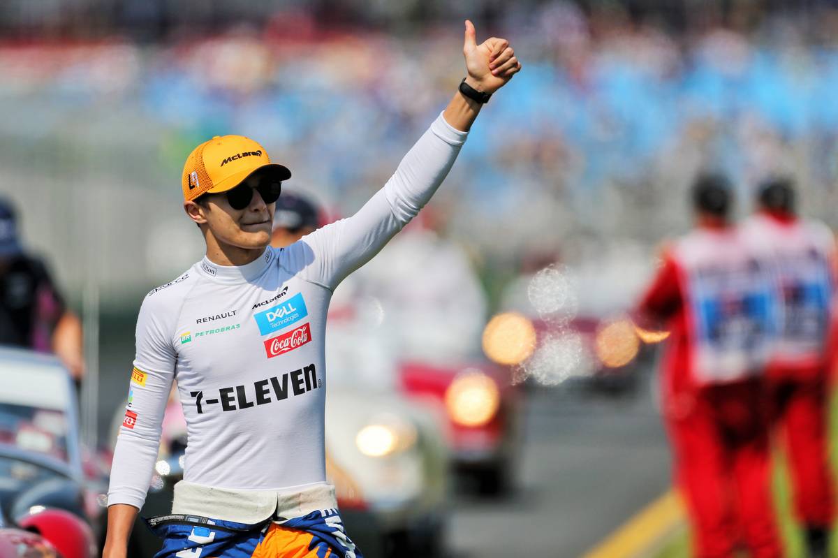 Lando Norris (GBR) McLaren on the drivers parade.