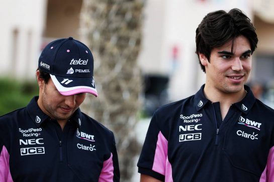 (L to R): Sergio Perez (MEX) Racing Point F1 Team with team mate Lance Stroll (CDN) Racing Point F1 Team.
28.03.2019. Formula 1 World Championship, Rd 2, Bahrain Grand Prix, Sakhir, Bahrain, Preparation Day.
- www.xpbimages.com, EMail: requests@xpbimages.com - copy of publication required for printed pictures. Every used picture is fee-liable. © Copyright: Batchelor / XPB Images