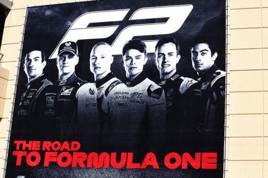 F2 banner in the paddock.
28.03.2019. Formula 1 World Championship, Rd 2, Bahrain Grand Prix, Sakhir, Bahrain, Preparation Day.
- www.xpbimages.com, EMail: requests@xpbimages.com - copy of publication required for printed pictures. Every used picture is fee-liable. © Copyright: Batchelor / XPB Images