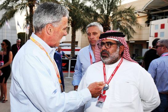 (L to R): Chase Carey (USA) Formula One Group Chairman with Muhammed Al Khalifa (BRN) Bahrain Circuit Chairman.
29.03.2019. Formula 1 World Championship, Rd 2, Bahrain Grand Prix, Sakhir, Bahrain, Practice Day
- www.xpbimages.com, EMail: requests@xpbimages.com - copy of publication required for printed pictures. Every used picture is fee-liable. © Copyright: Moy / XPB Images