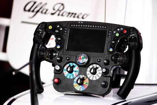 Alfa Romeo Racing C38 steering wheel.
30.03.2019. Formula 1 World Championship, Rd 2, Bahrain Grand Prix, Sakhir, Bahrain, Qualifying Day.
- www.xpbimages.com, EMail: requests@xpbimages.com - copy of publication required for printed pictures. Every used picture is fee-liable. © Copyright: Batchelor / XPB Images