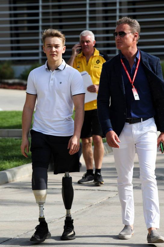 (L to R): Billy Monger (GBR) Racing Driver with David Coulthard (GBR) Red Bull Racing and Scuderia Toro Advisor / Channel 4 F1 Commentator.
31.03.2019. Formula 1 World Championship, Rd 2, Bahrain Grand Prix, Sakhir, Bahrain, Race Day.
- www.xpbimages.com, EMail: requests@xpbimages.com - copy of publication required for printed pictures. Every used picture is fee-liable. © Copyright: Batchelor / XPB Images