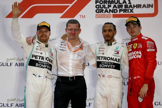 1st place Lewis Hamilton (GBR) Mercedes AMG F1, 2nd place Valtteri Bottas (FIN) Mercedes AMG F1 and 3rd place Charles Leclerc (MON) Ferrari.
31.03.2019. Formula 1 World Championship, Rd 2, Bahrain Grand Prix, Sakhir, Bahrain, Race Day.
- www.xpbimages.com, EMail: requests@xpbimages.com - copy of publication required for printed pictures. Every used picture is fee-liable. © Copyright: Batchelor / XPB Images