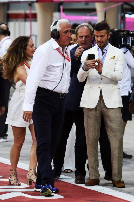 (L to R): Chloe Stroll (CDN) with her father Lawrence Stroll (CDN) Racing Point F1 Team Investor and David Beckham (GBR) Former Football Player.
31.03.2019. Formula 1 World Championship, Rd 2, Bahrain Grand Prix, Sakhir, Bahrain, Race Day.
- www.xpbimages.com, EMail: requests@xpbimages.com - copy of publication required for printed pictures. Every used picture is fee-liable. © Copyright: Moy / XPB Images