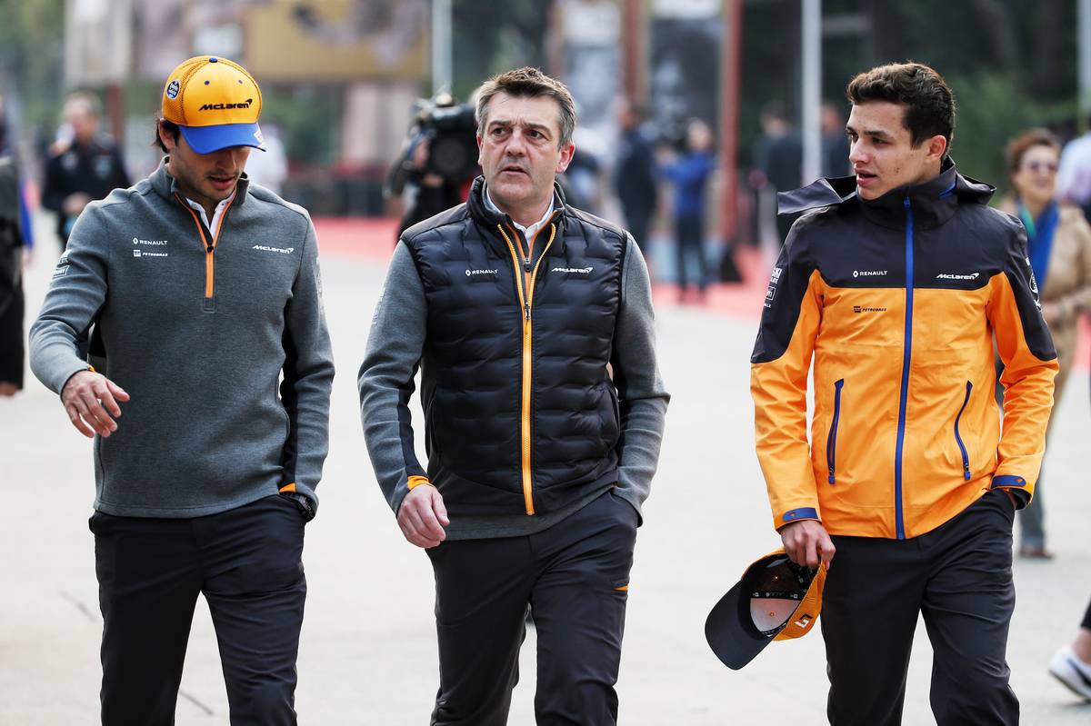 Carlos Sainz Jr (ESP) McLaren (Left) and team mate Lando Norris (GBR) McLaren (Right). 12.04.2019