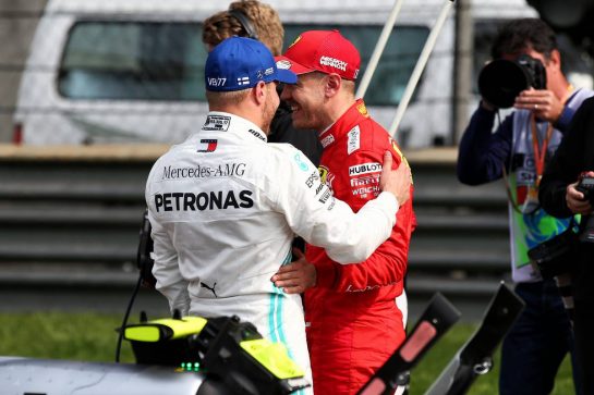 (L to R): Valtteri Bottas (FIN) Mercedes AMG F1 with Sebastian Vettel (GER) Ferrari in qualifying parc ferme.
13.04.2019. Formula 1 World Championship, Rd 3, Chinese Grand Prix, Shanghai, China, Qualifying Day.
- www.xpbimages.com, EMail: requests@xpbimages.com - copy of publication required for printed pictures. Every used picture is fee-liable. © Copyright: Batchelor / XPB Images