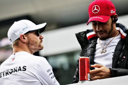 Lewis Hamilton (GBR) Mercedes AMG F1 and Valtteri Bottas (FIN) Mercedes AMG F1 on the drivers parade.
14.04.2019. Formula 1 World Championship, Rd 3, Chinese Grand Prix, Shanghai, China, Race Day.
- www.xpbimages.com, EMail: requests@xpbimages.com - copy of publication required for printed pictures. Every used picture is fee-liable. © Copyright: Bearne / XPB Images