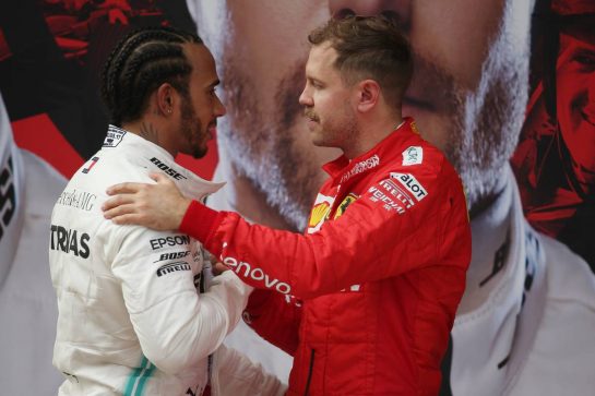Lewis Hamilton (GBR) Mercedes AMG F1 W10 and Sebastian Vettel (GER) Ferrari SF90.
14.04.2019. Formula 1 World Championship, Rd 3, Chinese Grand Prix, Shanghai, China, Race Day.
- www.xpbimages.com, EMail: requests@xpbimages.com - copy of publication required for printed pictures. Every used picture is fee-liable. © Copyright: Batchelor / XPB Images