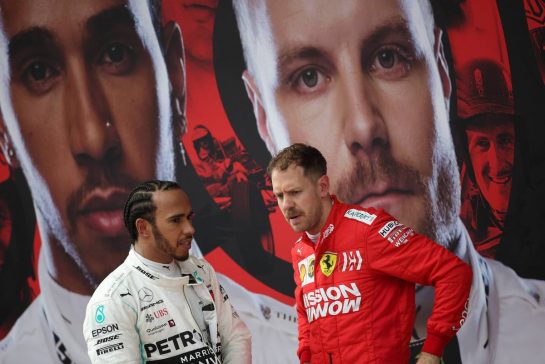 Lewis Hamilton (GBR), Mercedes AMG F1  and Sebastian Vettel (GER), Scuderia Ferrari 
14.04.2019. Formula 1 World Championship, Rd 3, Chinese Grand Prix, Shanghai, China, Race Day.
- www.xpbimages.com, EMail: requests@xpbimages.com - copy of publication required for printed pictures. Every used picture is fee-liable. © Copyright: Charniaux / XPB Images