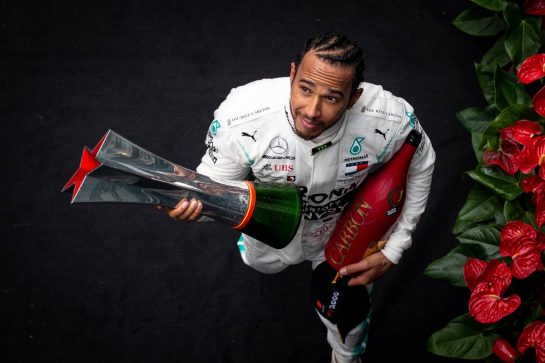 Race winner Lewis Hamilton (GBR) Mercedes AMG F1 celebrates on the podium.
14.04.2019. Formula 1 World Championship, Rd 3, Chinese Grand Prix, Shanghai, China, Race Day.
- www.xpbimages.com, EMail: requests@xpbimages.com - copy of publication required for printed pictures. Every used picture is fee-liable. © Copyright: Bearne / XPB Images