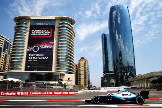George Russell (GBR) Williams Racing FW42.
26.04.2019. Formula 1 World Championship, Rd 4, Azerbaijan Grand Prix, Baku Street Circuit, Azerbaijan, Practice Day.
- www.xpbimages.com, EMail: requests@xpbimages.com - copy of publication required for printed pictures. Every used picture is fee-liable. © Copyright: Batchelor / XPB Images