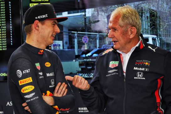 (L to R): Max Verstappen (NLD) Red Bull Racing with Dr Helmut Marko (AUT) Red Bull Motorsport Consultant.
26.04.2019. Formula 1 World Championship, Rd 4, Azerbaijan Grand Prix, Baku Street Circuit, Azerbaijan, Practice Day.
- www.xpbimages.com, EMail: requests@xpbimages.com - copy of publication required for printed pictures. Every used picture is fee-liable. © Copyright: Batchelor / XPB Images