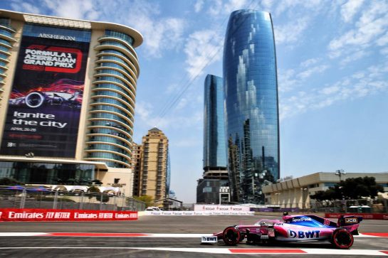 Lance Stroll (CDN) Racing Point F1 Team RP19.
26.04.2019. Formula 1 World Championship, Rd 4, Azerbaijan Grand Prix, Baku Street Circuit, Azerbaijan, Practice Day.
- www.xpbimages.com, EMail: requests@xpbimages.com - copy of publication required for printed pictures. Every used picture is fee-liable. © Copyright: Batchelor / XPB Images